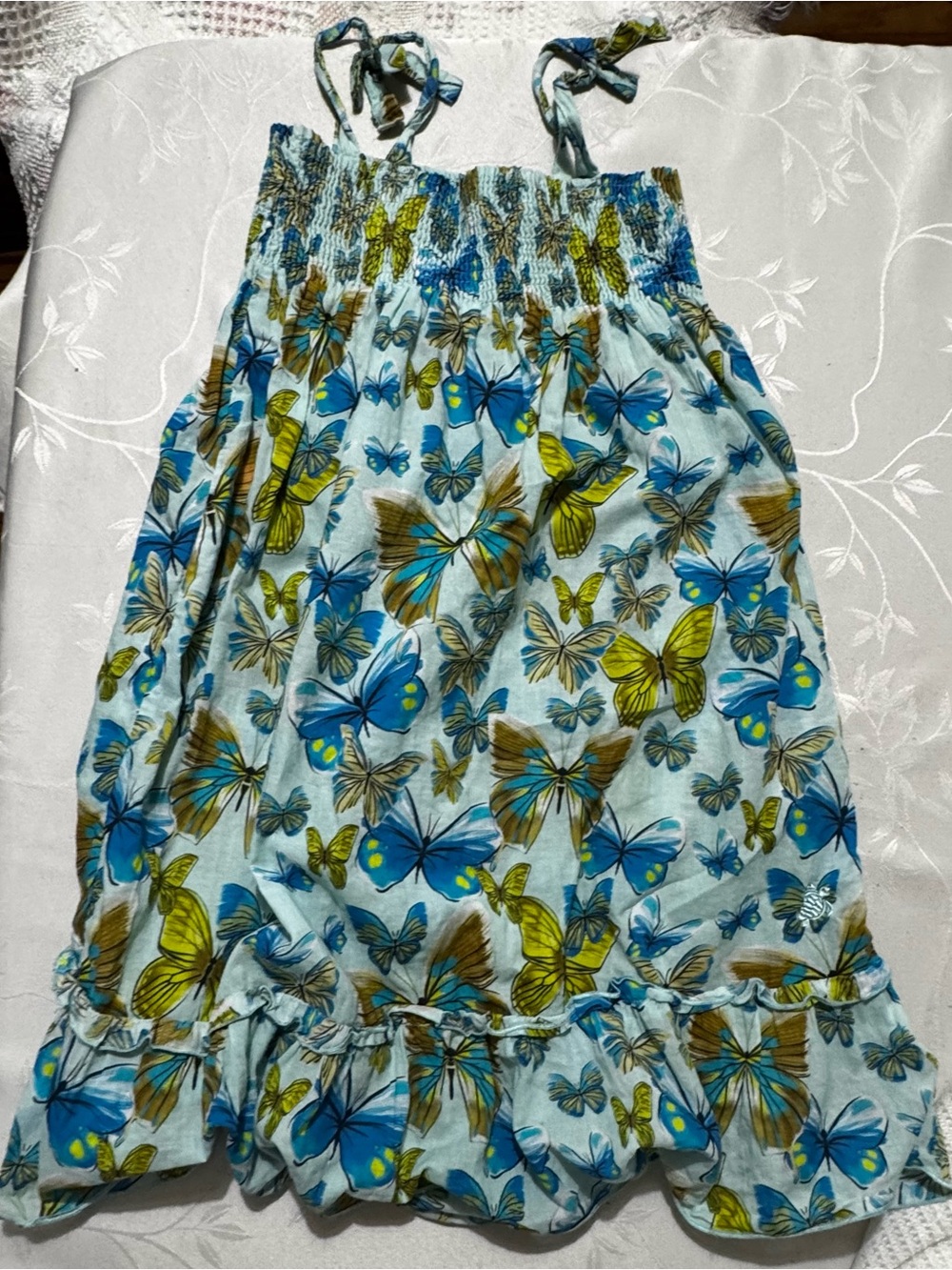 Vilebrequin Blue and Green Butterfly Tie-Shoulder Dress